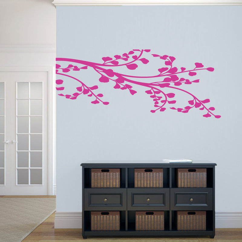 Adhésif décoratif coin branche feuillue, Rose vif
