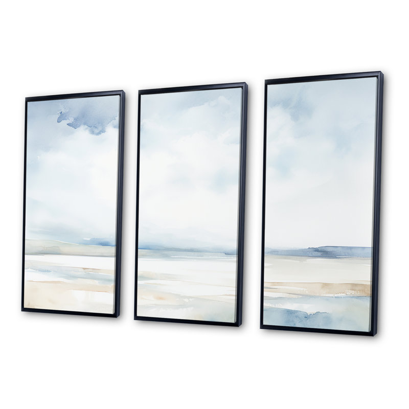 Minimalisme, ciel nuageux paysage II - ensemble d'art mural sur toile ciel, Cadre flottant noir, H 40 po x l 60 po x P 1 po