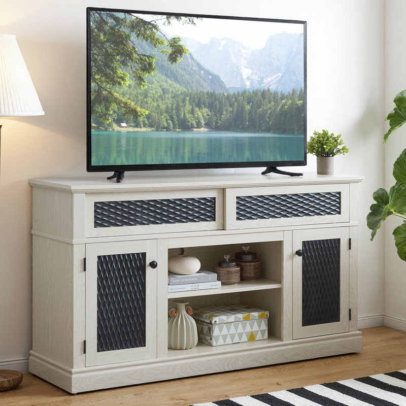 Charmant meuble télé avec beaucoup de rangement pour un espace de vie confortable et organisé, Chêne blanc, Non