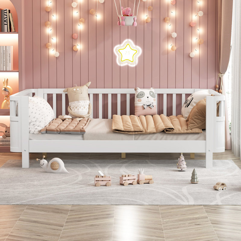 Lit plateforme en bois pour enfants Lit en bois à profil bas avec rails pour filles et garçons, Lit double