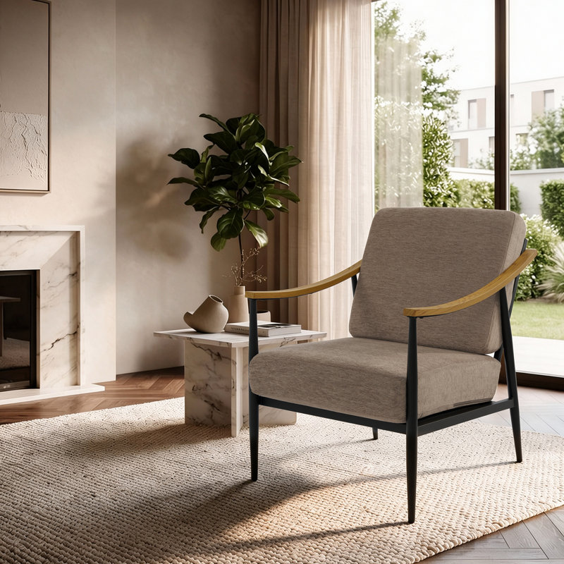 Fauteuil d'appoint moderne de style milieu du siècle, large de 66 cm, confortable pour la lecture, idéal pour le salon, la chambre à coucher et le bureau.