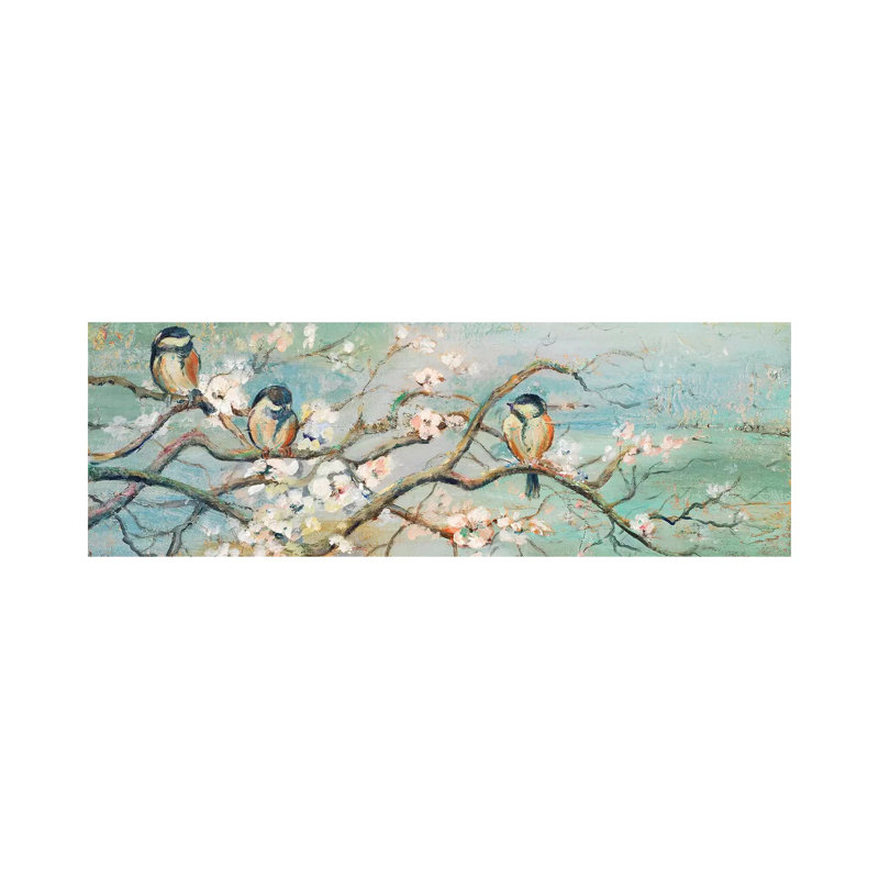 Spring Branch With Birds by Patricia Pinto - Wrapped Canvas Panoramic Print, 152.4 cm H x 50.8 cm W x 1.91 cm D