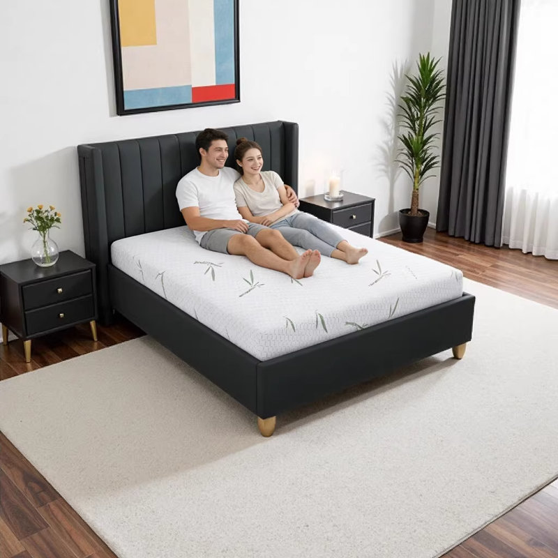 Grand matelas en mousse viscoélastique double couche de 8 pouces avec housse infusée de bambou - mousse viscoélastique imprégnée de gel et conception de refroidissement respirant