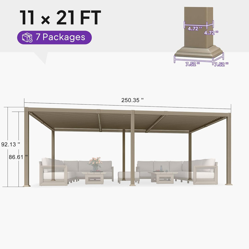 PURPLE LEAF 11x21 ft Louvered Pergola with LED Strip Lights, Aluminum Outdoor Pergola with Independent