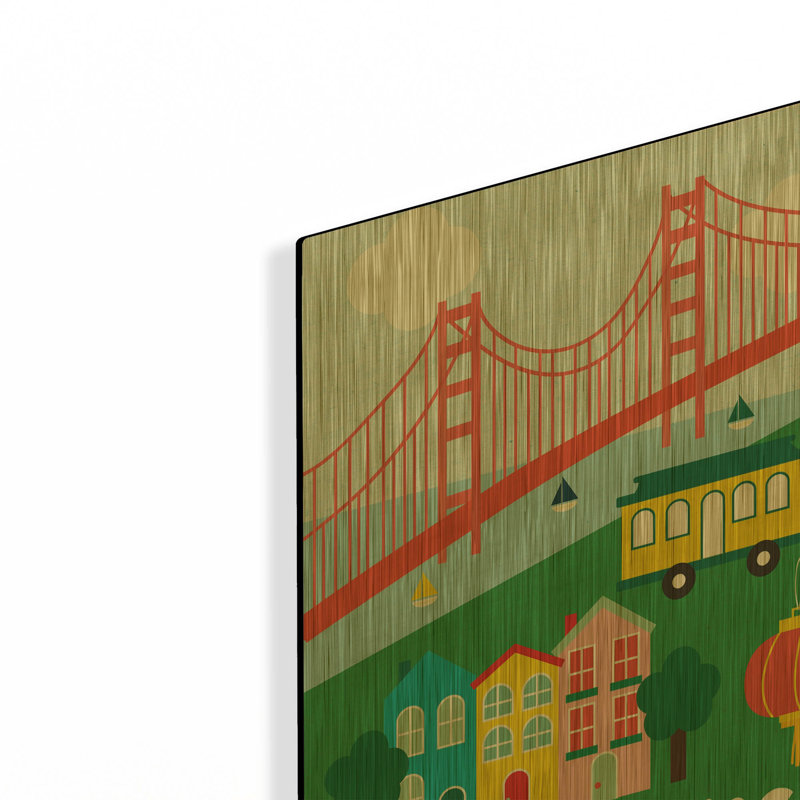 «City Fun San Francisco» par Ann Kelle, art mural en métal doré, 12 po x 16 po, 12 po x 16 po