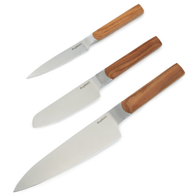 Ensemble de 3 couteaux en acier inoxydable BergHOFF DiNA Ion, bois de frêne