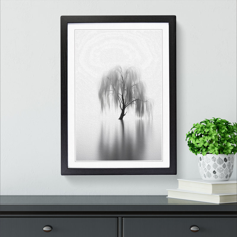 Weeping Willow Minimalism - Framed Print, 34cm H x 25cm W, Black Framed