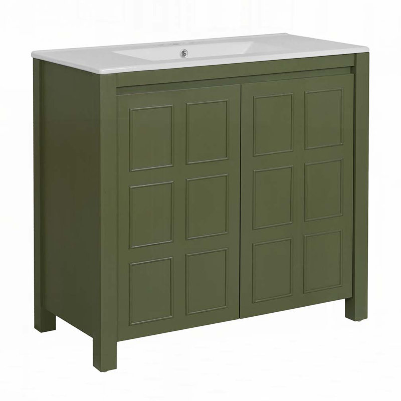 Bathroom Vanity with Ceramic Sink, Olive Green