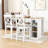 Devra 5-Piece Dining Set, Counter Height Wooden Table with 3-Tier Storage and Upholstered Chairs-1270612448
