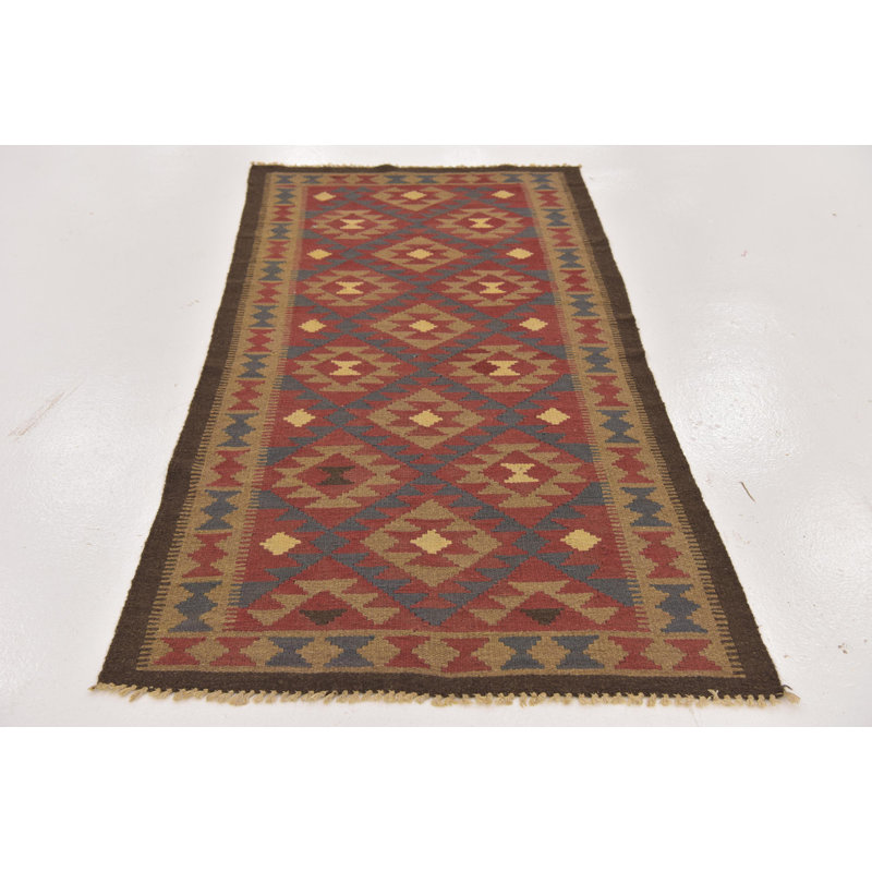 Tapis de la surface en laine rouge/brune 3 pi 2 po x 6 pi 5 po one-of-kind à la main noué la Lorain