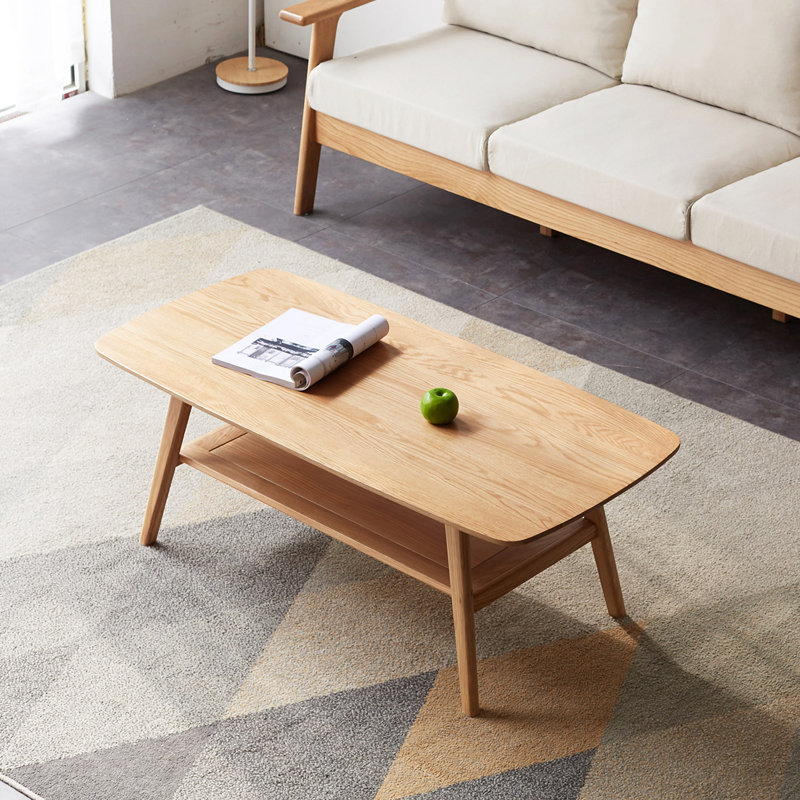 Coffee Table, Soild Wood Coffee Table, 17.32" H x 39.37" L x 19.69" W, Oak