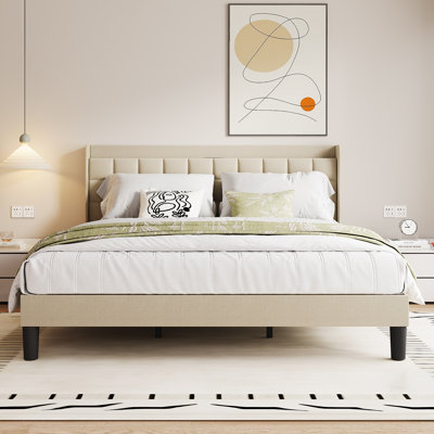 Modern Linen Upholstered Bed Frame with USB Charging Station