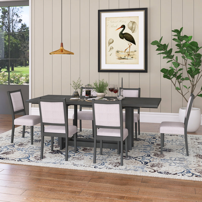 Ensemble de table de salle à manger 7 pièces en bois d'hévéa, Gris