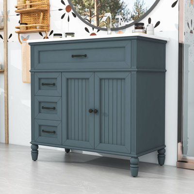 Meuble-lavabo avec lavabo en céramique, armoire de rangement et 2 tiroirs