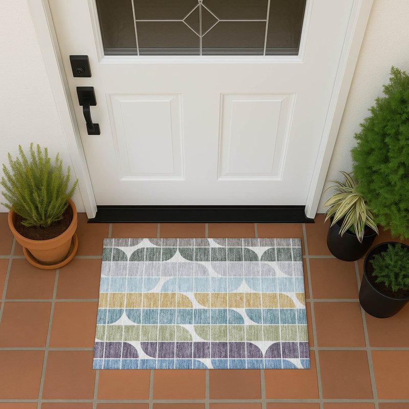 Machine Washable Indoor/Outdoor Lockway ACN2418 Mid-Century Modern Rug, Rectangle 1'8" x 2'6"