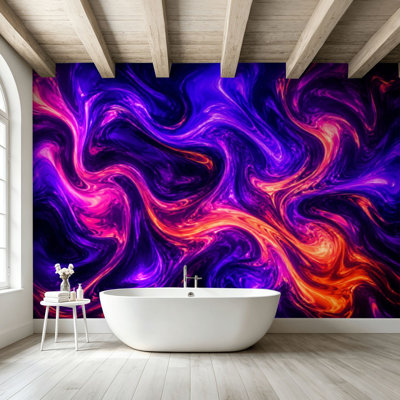 Peel and Stick Wallpaper Wall Mural Marble Neon Navy Blue Ultra Violet Purple Abstract Wall Art Self Adhesive and Removable