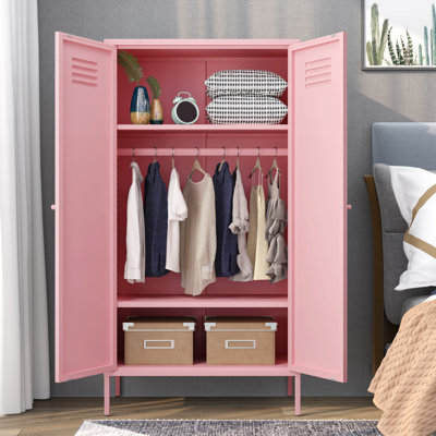 Armoire-penderie en métal avec tablettes réglables et tringle, armoire de rangement pour chambre à coucher, chambre d'enfant, bureau, maison, école, Almirah pour vêtements, couverture.