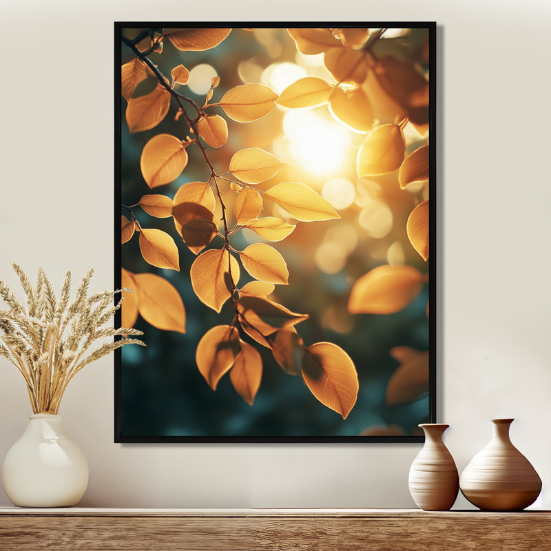 Art sur toile, "Sun-Kissed Leaves III", Noir, Impression encadrée sans passe-partout, H 20 po x l 12 po