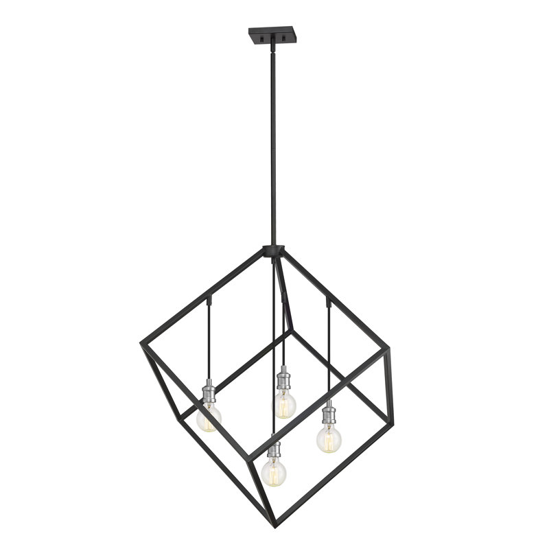 Luminaire suspendu géométrique unique à 4 lumières Zarrukh, Noir mat / nickel brossé, H 36,5 po x l 34 po x P 34 po