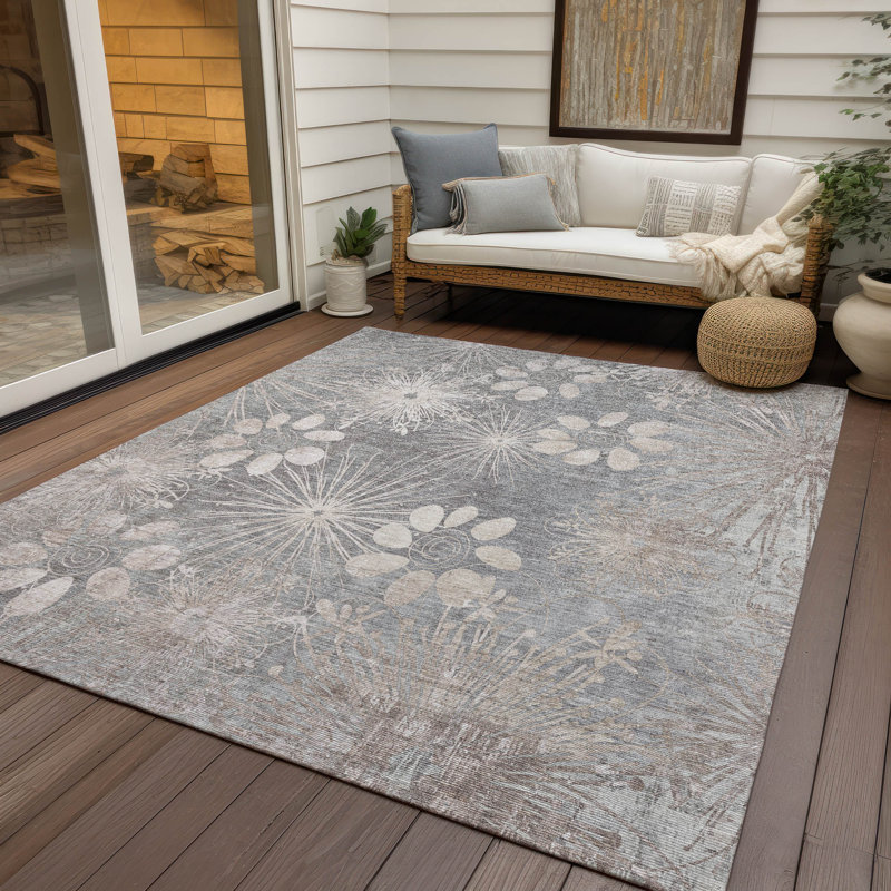 Machine Washable Indoor/Outdoor Kaczor ACN2225 Floral Rug, Rectangle 10' x 14'