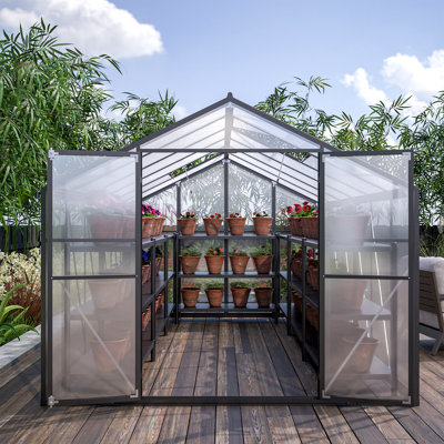 Polycarbonate Greenhouse With Rain Gutter And Roof Vent, Aluminum Walk-In Green Houses For Outside For Patio Backyard Garden