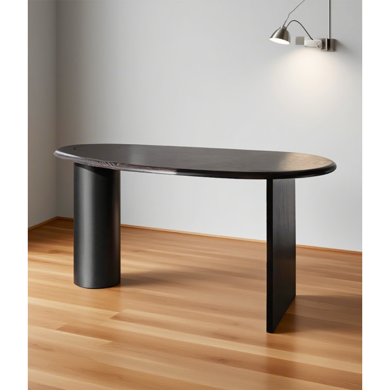 Bureau d'ordinateur français en bois massif courbé, H 29,53 po x l 55,12 po x P 29,53 po, Fumé