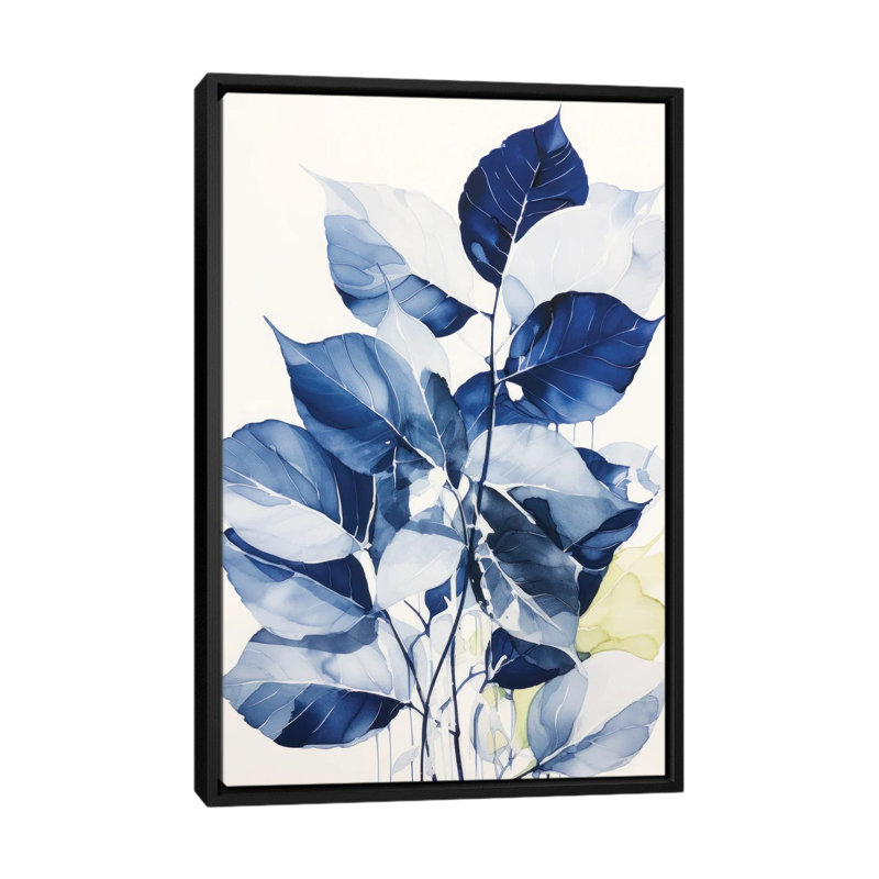 «Blue Leaves I», reproduction d'art murale, Noir, Impression encadrée sans passe-partout, H 26 po x l 18 po