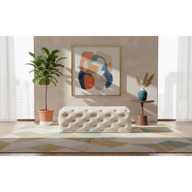 Paz Velvet Ottoman, Cream Velvet