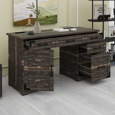 Bureau d'ordinateur à domicile avec armoire de rangement intégrée, tiroirs et bloc d'alimentation pratique