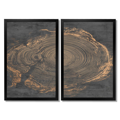 Spirale grise or sur glissade sur bois - décoration murale minimaliste, art mural encadré gris minimaliste 2 pièces