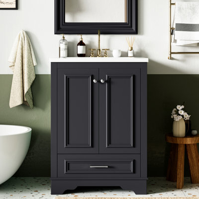 Meuble-lavabo de salle de bain 24 po - Matériaux de qualité et armoire intérieure organisée avec cuve en céramique, portes de rangement modernes à fermeture douce et spacieuses