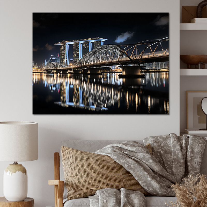 Singapour, beau, paysage urbain, noir, impression, H 34 po x l 44 po x P 1,5 po, Toile tendue