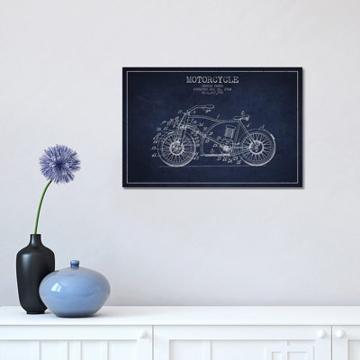 George Pamer Motorcycle Patent Sketch (Navy Blue) by Aged Pixel - Wrapped Canvas Print