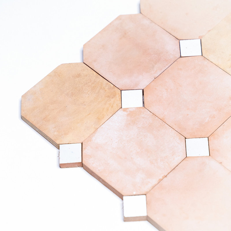 Bouchon 4 in. x 4 in. Terracotta Tile, Terracotta/White