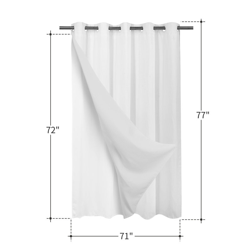 Rideau de douche sans crochet Rakiem, Blanc, H 77 po x l 71 po