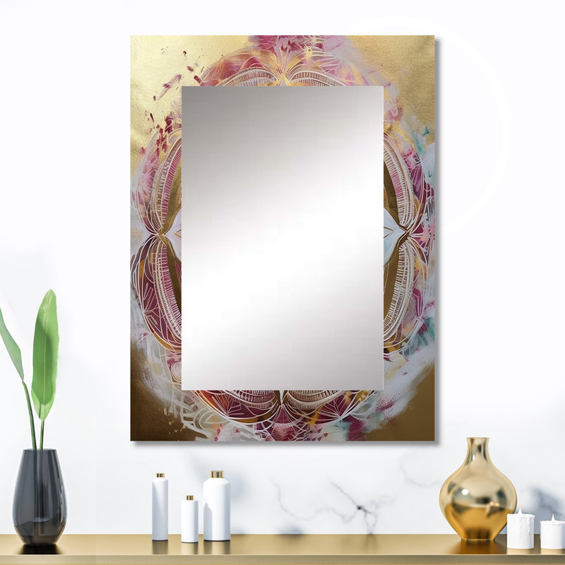 Rose doré Mandala II - miroir décoratif Boho Mandala, miroir mural traditionnel, impression d'art en métal, 32 po x 24 po