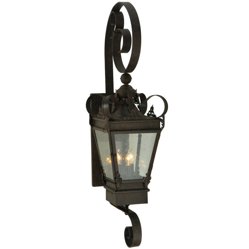 Regal Coffee Bean Iron 3-Light Lantern Sconce with Seeded Glass