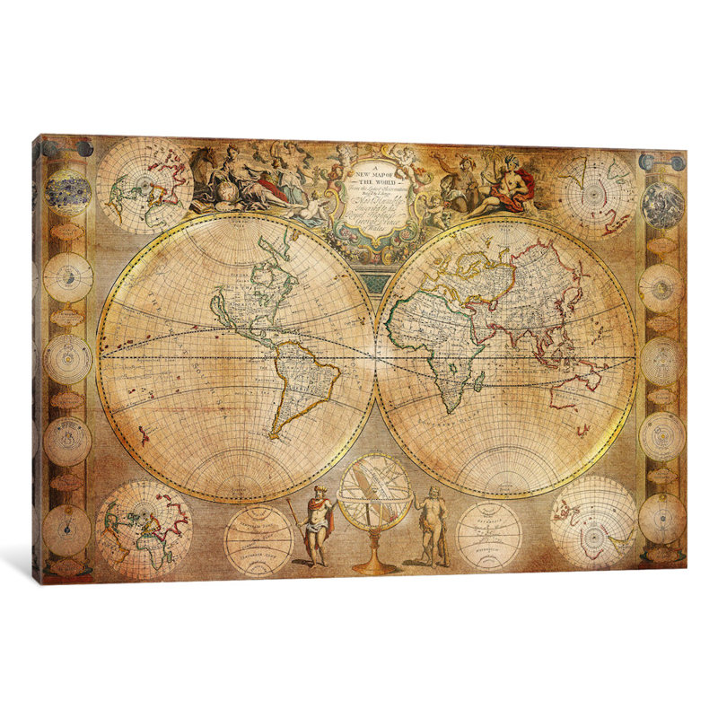 « antique map #5 », impression sur toile tendue, H 26 po x l 40 po x P 1,5 po