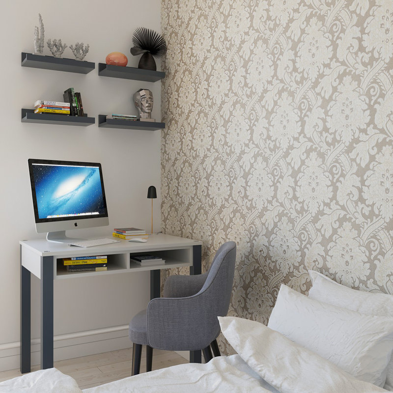 Bureau d'écriture avec tiroirs - Petit bureau - 35 po de long avec 2 tiroirs - Bureau gris - Facile à assembler - Petit bureau d'ordinateur pour petits espaces - Parfait pour écrire ou comme meuble-lavabo blanc