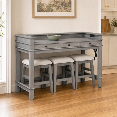 4-Piece Bar Table Set With USB Ports And Storage Drawers For Small Dining Areas