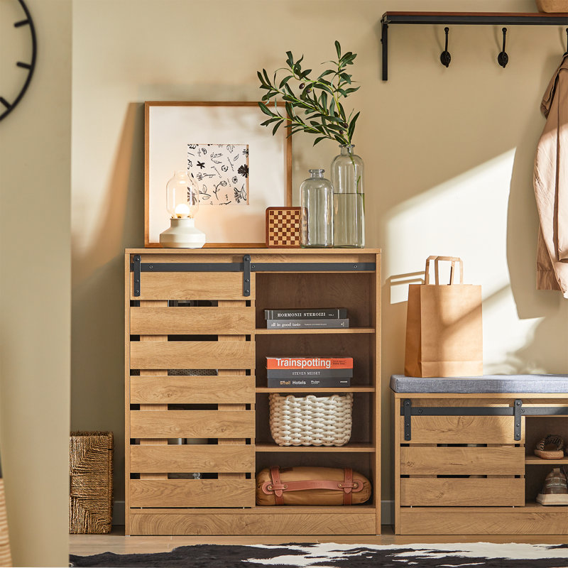 12 Pair Shoe Storage Cabinet, Wooden Natural
