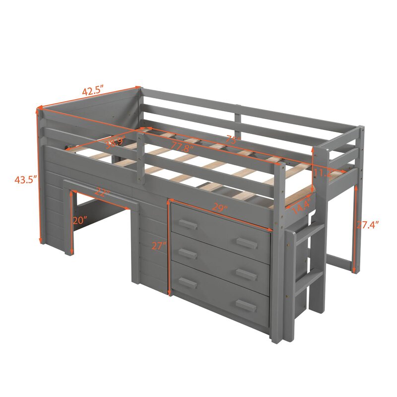 Harriet Bee Azaree Kids Twin Loft Bed with Drawers | Wayfair