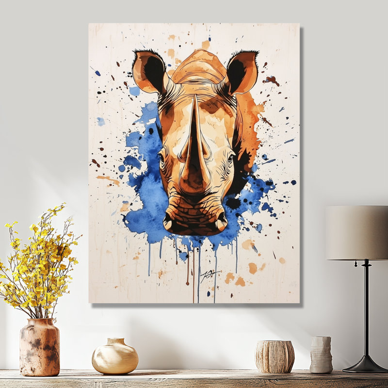 «Strong Rhino Resilience - Rhinoceros Animal», impression métallique moderne, 32" H x 16" W