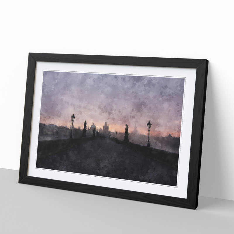 Charles Bridge in Prague Vol.2 - Framed Print, 48cm H x 65cm W x 2cm D, Black Framed
