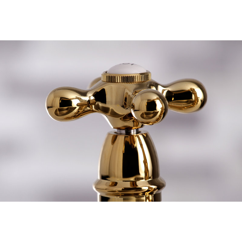 Kingston Brass Restoration Two-Handle 4-Hole Deck Mount Bridge Kitchen Faucet with Brass Side Sprayer, Polished Brass