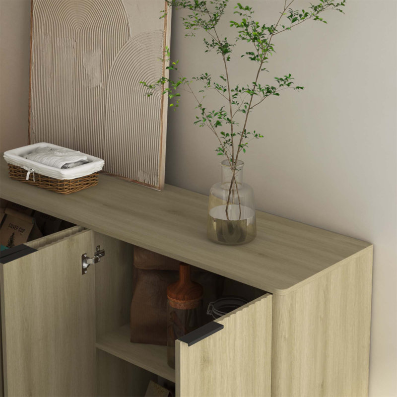 Buffet moderne en bois avec rangement, buffet cannelé avec tablettes réglables pour un usage domestique polyvalent, Bois