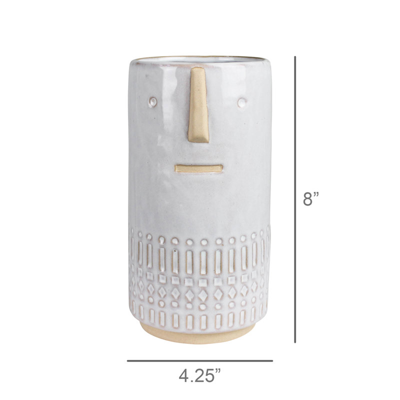 Monte Vase With Face, Ceramic - Sm, 8" H x 4.25" W x 4.25" D