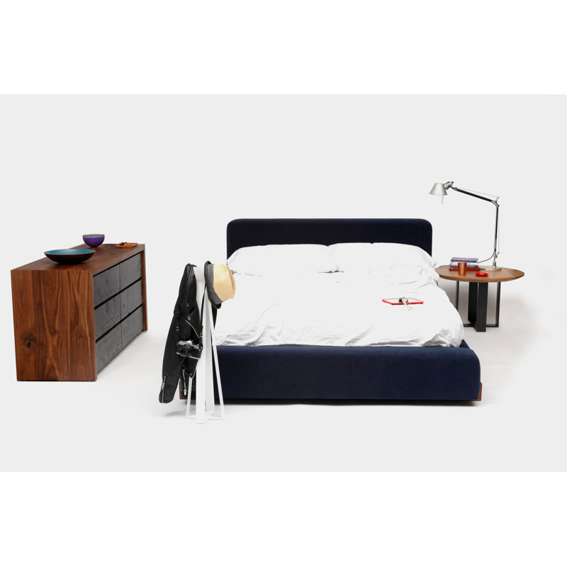 Upholstered Platform Bed, Queen, Deep Blue