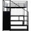 Lit mezzanine double en métal noir avec poste de jeu et de travail intégré, escalier de rangement pour garde-robe pour un divertissement confortable
