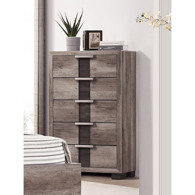Commode contemporaine 1 pièce à cinq tiroirs avec boutons en métal et meubles en bois à finition brune